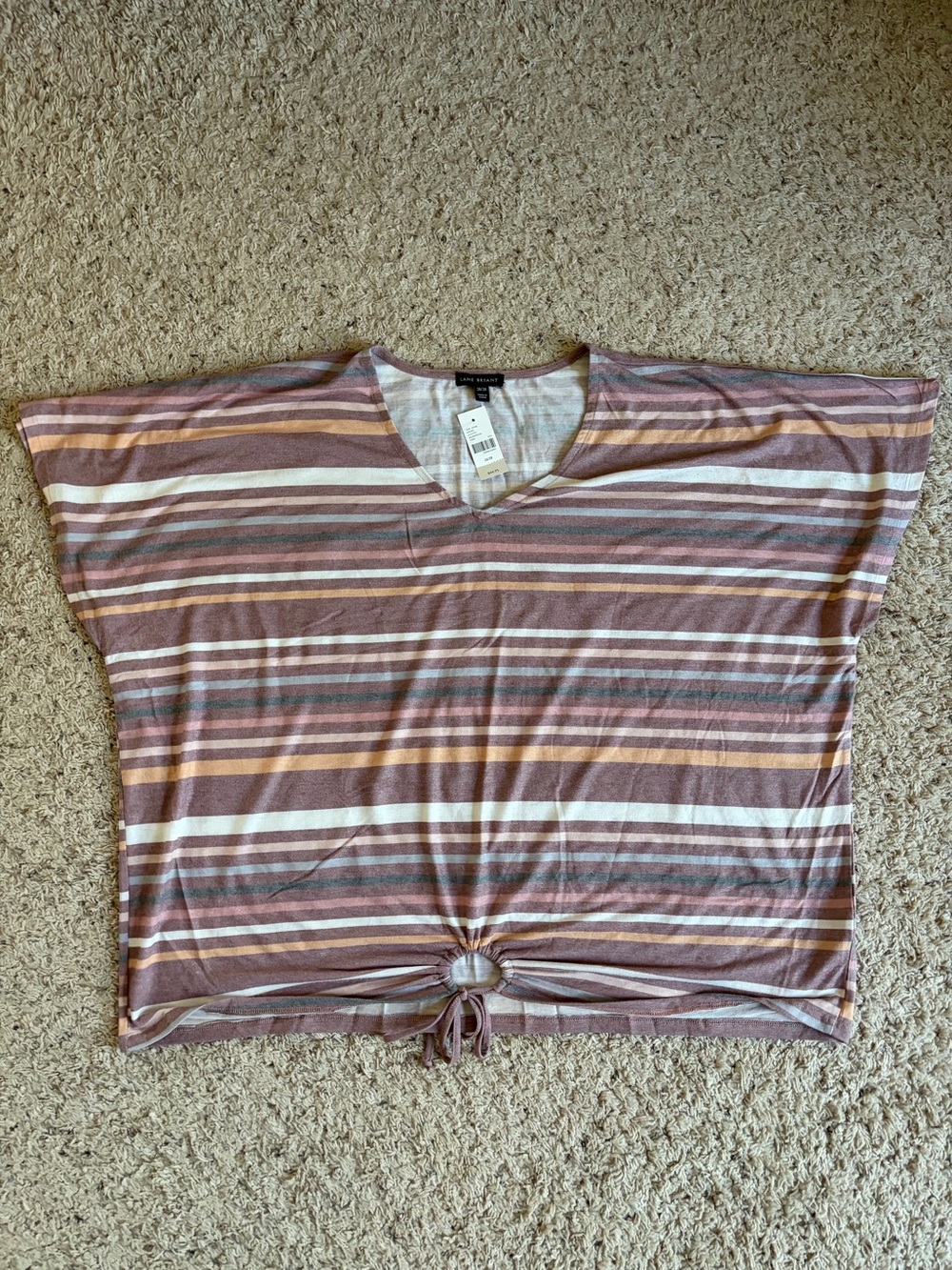 Lane Bryant Mauve Striped V-Neck Tie-Front Top